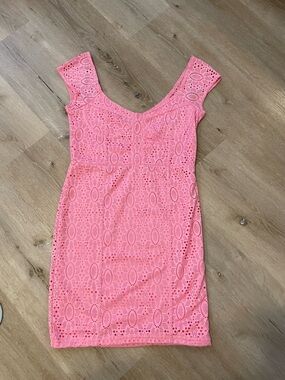 Forever 21 Coral Pink Eyelet Sheath Dress
